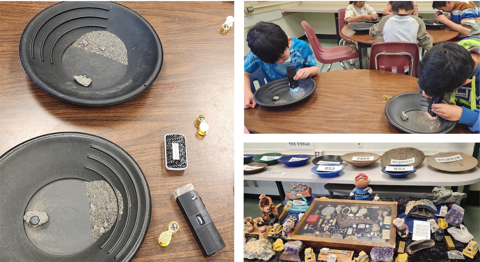 Students taking a closer look at unique rocks and minerals