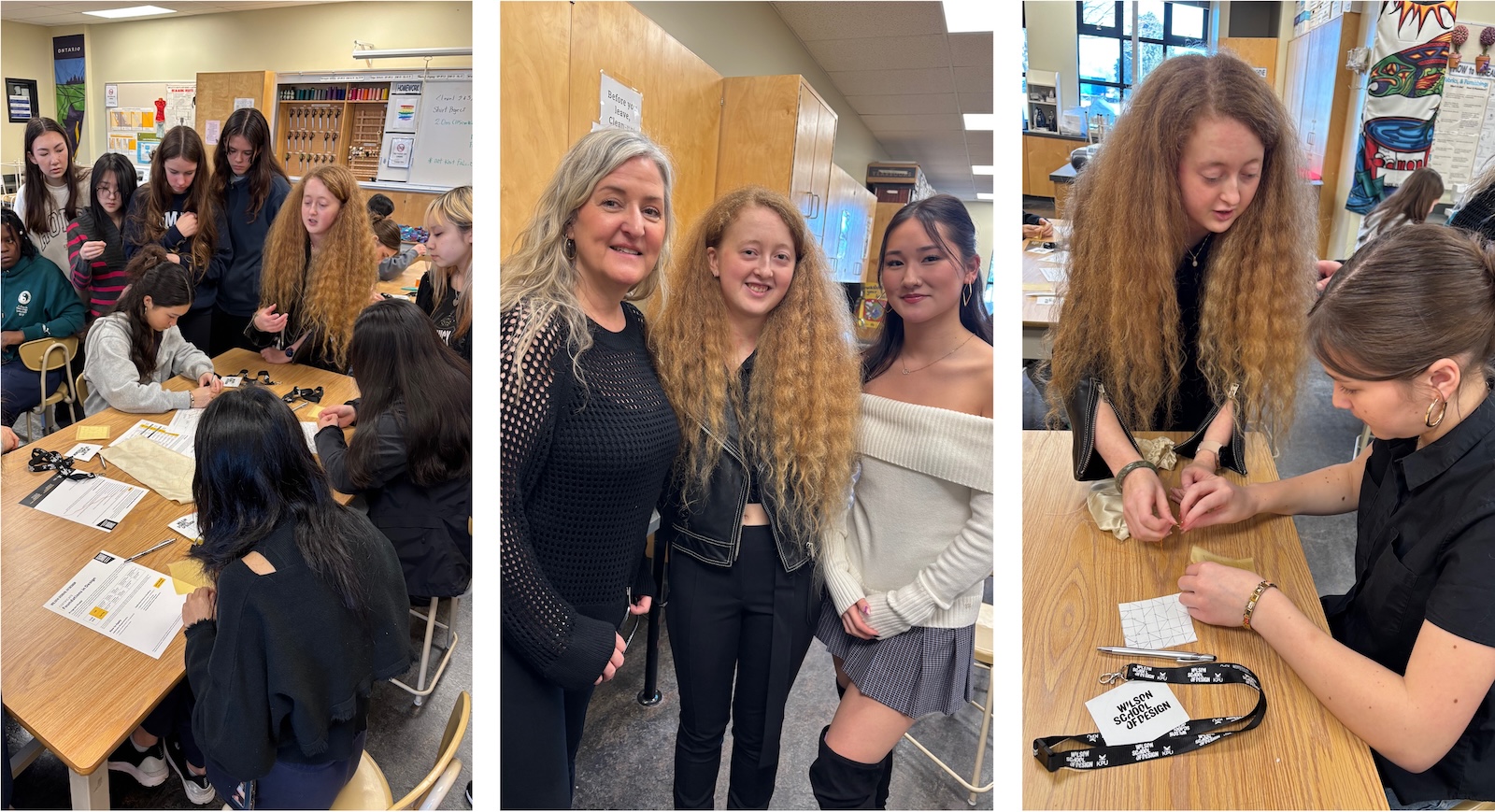 Kwantlen Polytechnic University Fashion Design program guests visit a high school textiles class