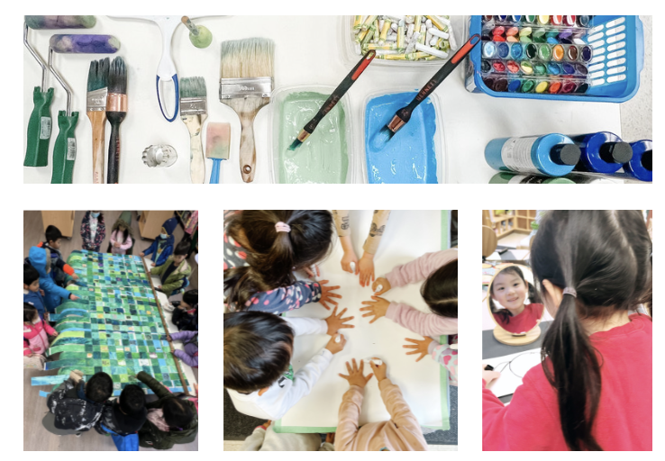 Children engaged in various art projects